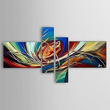 Ready to Hang Stretched Frame Hand-Painted Oil Painting 4 Panels Canvas Wall Art Modern Abstract H