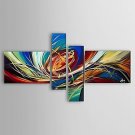 Ready to Hang Stretched Frame Hand-Painted Oil Painting 4 Panels Canvas Wall Art Modern Abstract H