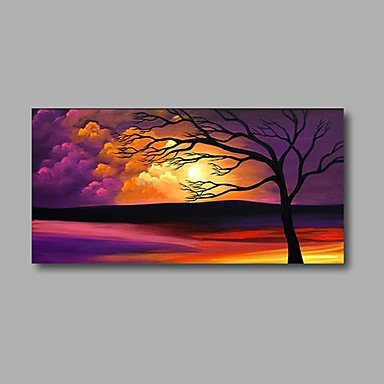 Stretched (Ready to hang) Hand-Painted Oil Painting 40"x20" Canvas Wall Art Modern Abstract Trees