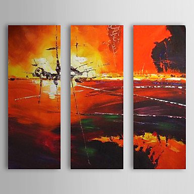 Hand-Painted Abstract / Abstract Landscape Three Panels Canvas Oil Painting For Home Decoration