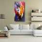 Ready to hang Stretched Hand-Painted Oil Painting Canvas 40"x20" Wall Art Abstract Purple Yellow