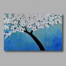 Ready to Hang Stretched Hand-Painted Oil Painting Canvas Wall Art Abstract Light Blue White Blosso