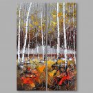 IARTSHand Painted Abstract Oil Painting Autumn Birch Woods Landscape Set of 2 with Stretched Frame