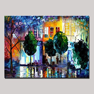 Hand-Painted  Silent Nite Abstract Landscape Modern Oil Painting , Canvas One Panel With Frame Rea