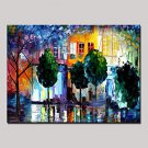 Hand-Painted  Silent Nite Abstract Landscape Modern Oil Painting , Canvas One Panel With Frame Rea