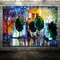 Hand-Painted  Silent Nite Abstract Landscape Modern Oil Painting , Canvas One Panel With Frame Rea
