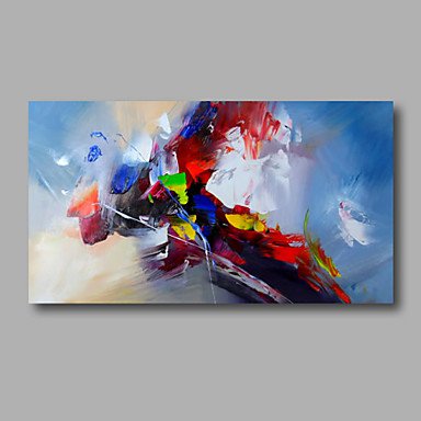 Ready to hang Stretched Hand-Painted Oil Painting Canvas  40"x20" Wall Art Abstract Yellow Red Lig