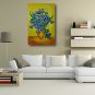 Hand-Painted Abstract Oil Painting Canvas Van Gogh repro Blue Irises in Vase Home Deco one Panel