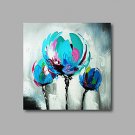 Stretched (Ready to hang) Hand-Painted Oil Painting 60cmx60cm Canvas Wall Art Modern Flowes Blue T