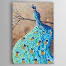 Hand-Painted  a Blue Peacock on a Tree  by Knife Canvas Oil Painting With Stretcher For Home Decor