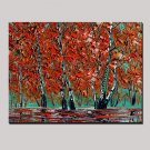 Hand-Painted Abstract Landscape Modern Red Tree Oil Painting On Canvas One Panel,Ready to hang