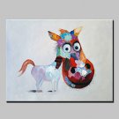 Hand-Painted Abstract Lovely Animal Modern Burro Oil Painting , Canvas One Panel Ready to Hang