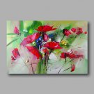 Ready to Hand Stretched Hand-Painted Abstract Modern Oil Painting Canvas  Red Roses Home Deco one