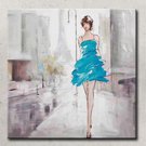 High Skill Artist Hand Painted Oil Painting Art Sexy Lady with Blue Dress Unformed Decoartion Canv