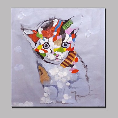 Large Hand-Painted Abstract Animal Modern Kitten Oil Painting On Canvas One Panel