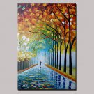 Hand-Painted Walking Trees Abstract Landscape Modern Knife Oil Painting With Frame Ready to Hang