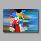 Ready to Hand Stretched Hand-Painted Abstract Modern Oil Painting Canvas Green Blue Home Deco one