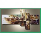 100% Hand-painted The City Landscape Abstract Oil Painting on Canvas 4pcs/set No Frame