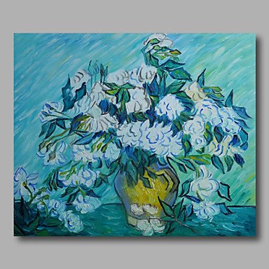 Ready to hang Stretched Hand-Painted Oil Painting Canvas Van Gogh repro Vase with White Poppies On