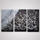 Oil Painting Black and White Painting Abstract Art Set of 3 Hand-Painted Canvas Painting for Home