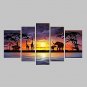 Hand-Painted Modern Abstract Elephant Giraffe Sunset African Landscape Oil Painting on Canvas 5pc
