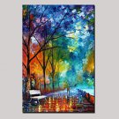 Hand-Painted Lovers Walking In Silent Nite Abstract Landscape Modern Oil Painting With Frame Ready