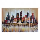 Hand-Painted Abstract Modern Brown Cityscape Oil Painting on Canvas  4pcs/set (Without Frame)