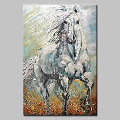 Hand-Painted Modern Abstract Animal Oil Painting On Canvas A White Horse Wall Art Picture For Home