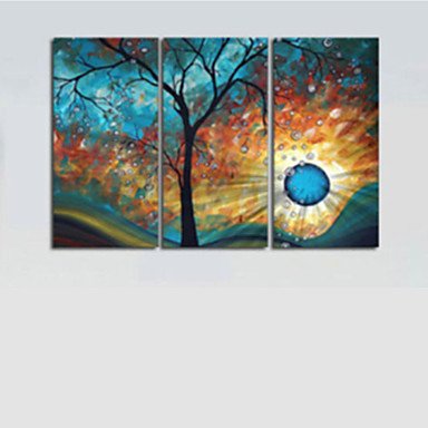 Hand-Painted Modern Tree Sun Moon Wall Art Decoration  Oil Painting on Canvas  3pcs/set Without Fr