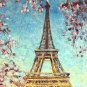 Mini Size E-HOME Oil painting Modern Sakura And Paris Tower Pure Hand Draw Frameless Decorative Pa