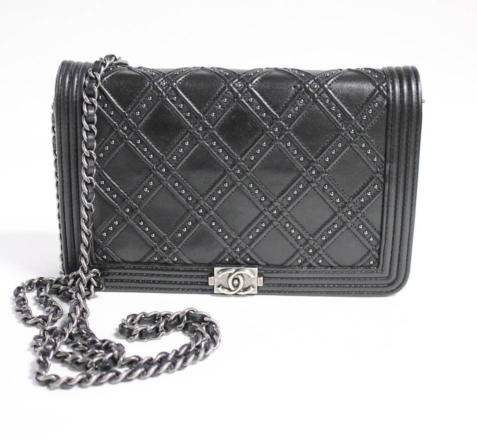 Chanel Black Studded Le Boy WOC Wallet On Chain Crossbody Evening ...