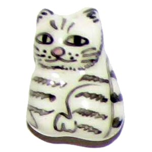 3 Ceramic Black & White Striped Cat Beads - Cats