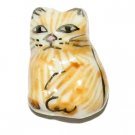 3 Ceramic Tan & White Striped Cat Beads - Cats