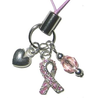Handmade Sparkle Pink Ribbon Cell Phone Charm