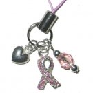 Handmade Sparkle Pink Ribbon Cell Phone Charm