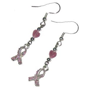 Handmade Breast Cancer Awareness Dangle Ribbon Earrings