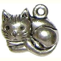 6 Antique Silver Relaxed Cat Charms - Cats