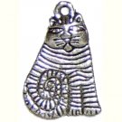 6 Silver Metal Striped Sitting Cat Charms - Cats