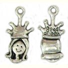 6 Antique Silver Princess Head Charms - Princesses