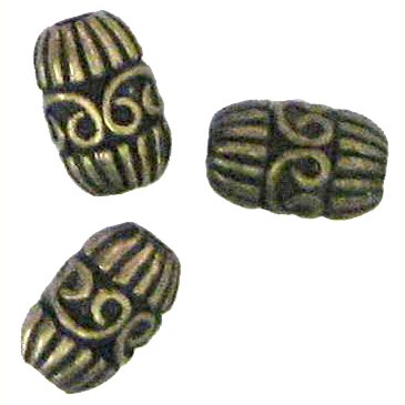 10 Antique Bronze Swirl Barrel Beads