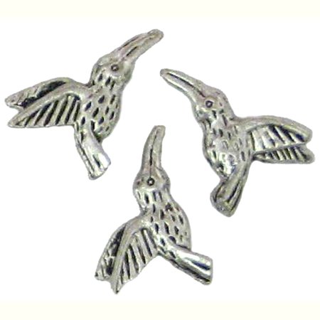 6 Antique Silver Hummingbird Beads - Hummingbirds