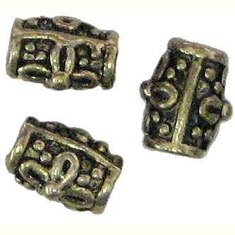 10 Antique Bronze Flowered Barrel Beads