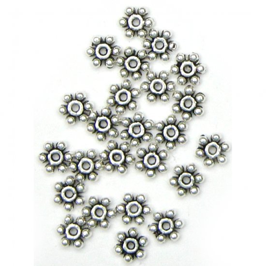 100 7mm Antique Silver Daisy Spacer Beads