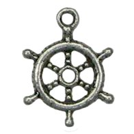 6 Antique Silver Ship's Wheel Charms