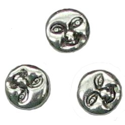 10 Pot Silver Sun Moon Face Beads