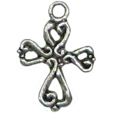 6 Antique Silver Ornate Cross Charms - Crosses