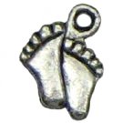 6 Antique Silver Foot Print Charms - Footprints