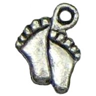6 Antique Silver Foot Print Charms - Footprints