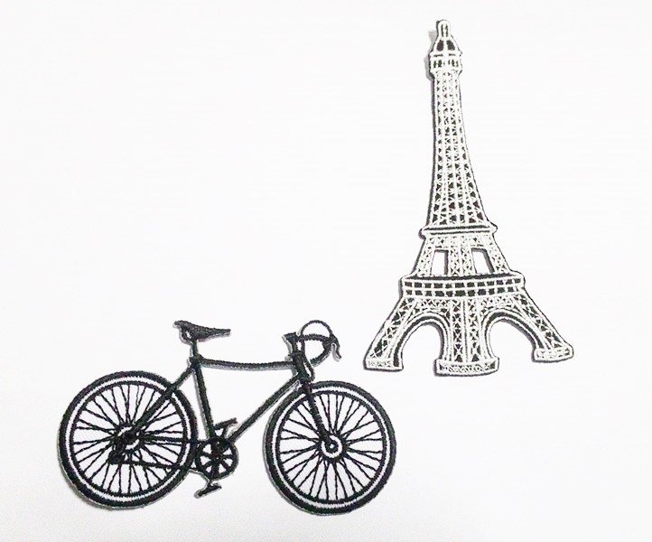 set 2 pcs. Bicycle and Eiffel tower in Paris iron-on patch.