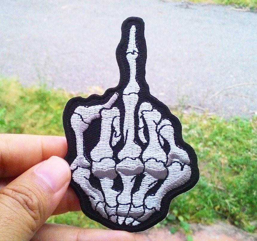Middle finger/flip off Skeleton Iron on Patch.